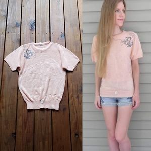 NWT vintage 80's 90's S peachy floral knit top